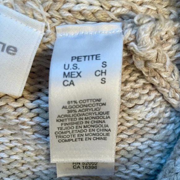 Liz Claiborne Oatmeal Beige Cardigan Size S Petite Buttons Pockets Mock Neck - Picture 7 of 8